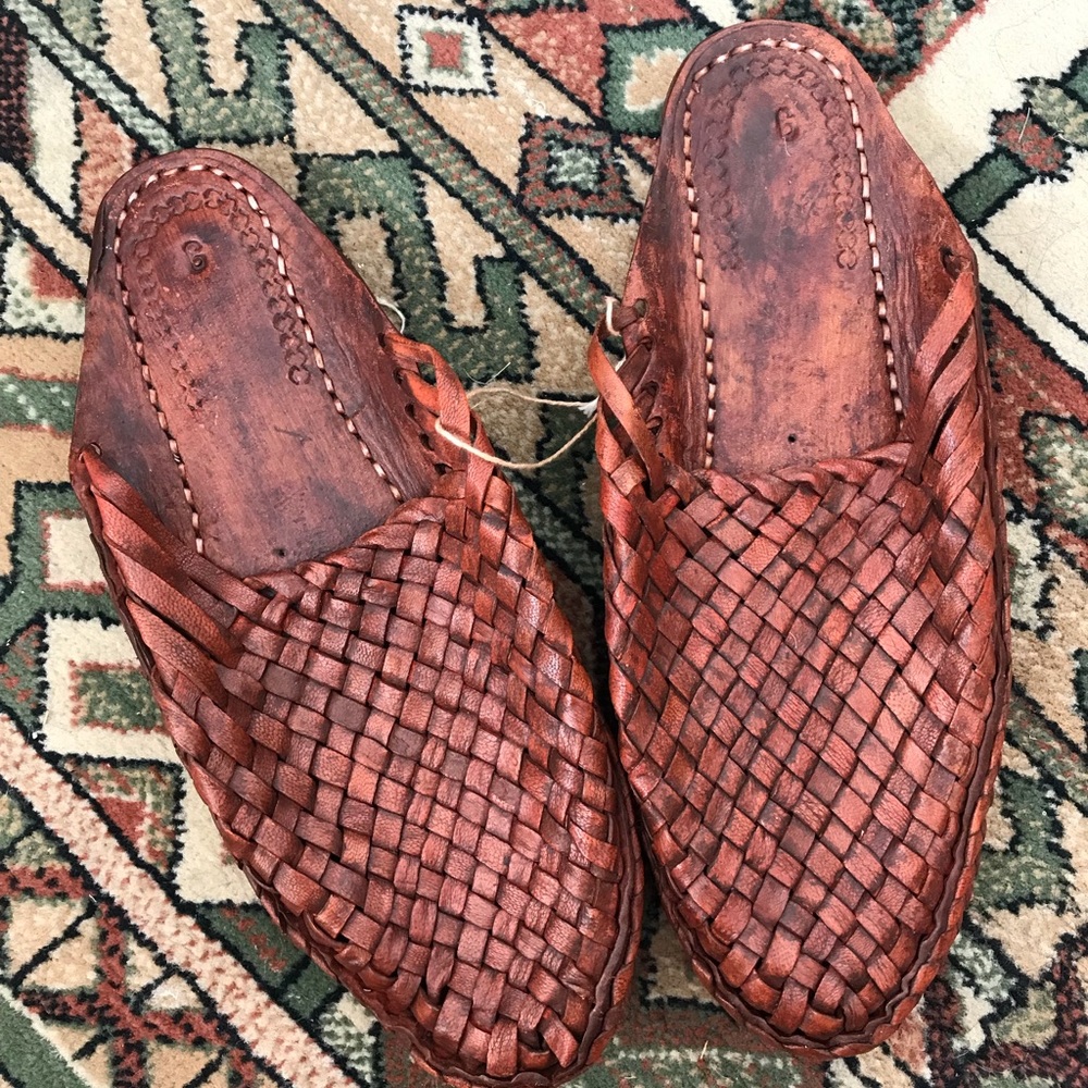 Boho Woven Leather Slides, Mules